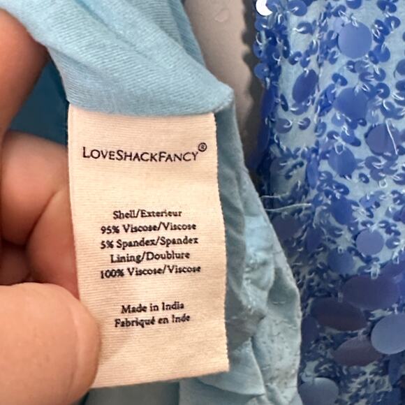 LOVESHACKFANCY Lightning Sequin Mini Dress Misty Blue Sz S $695 {U19} - Picture 7 of 7